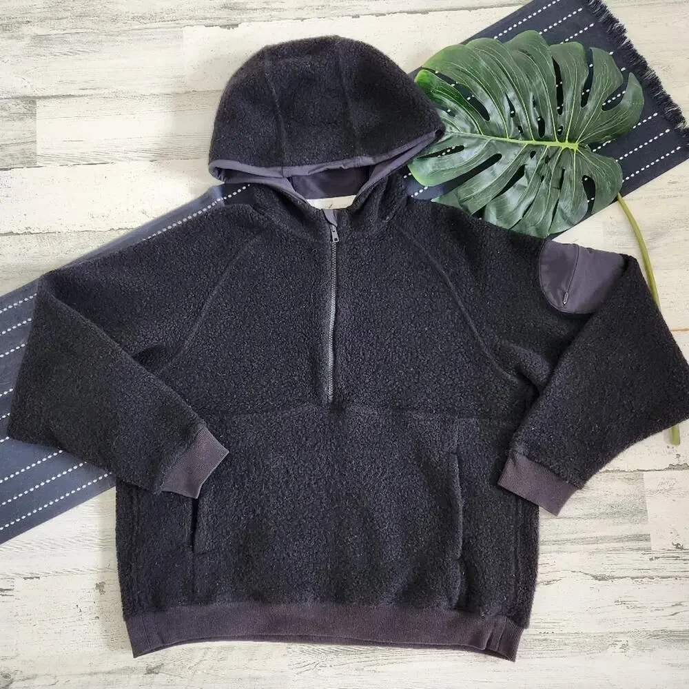 Outdoor Voices Megafleece 1/2 Zip Hoodie Wool Blend Black Size XL
